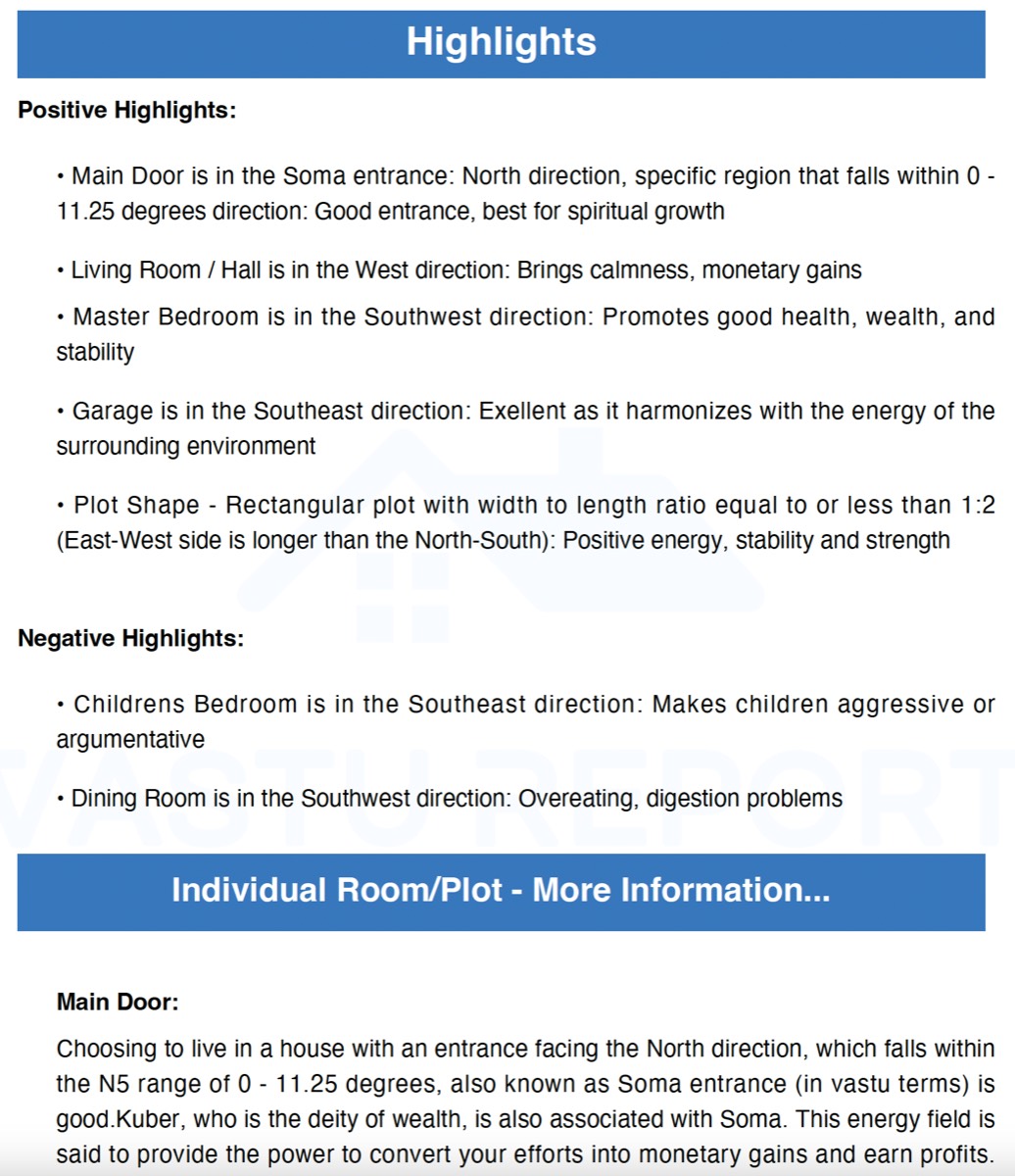 Sample Vastu report page 2 - detailed property Vastu analysis
